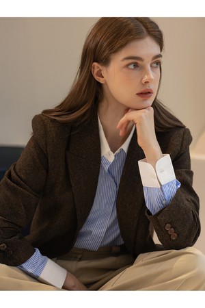 헤링본 메리노울 자켓 - 브라운