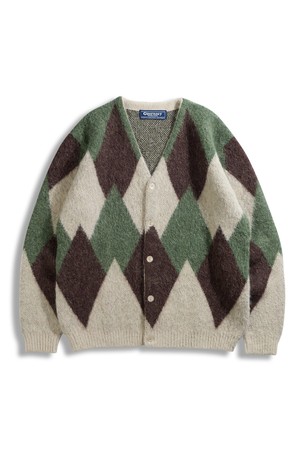 알파카 아가일 가디건 - 올리브