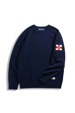 슈퍼 파인 메리노울 새들 스웨터 - 네이비