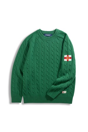 슈퍼 파인 메리노울 케이블 스웨터 - 포레스트 그린