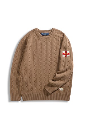 슈퍼 파인 메리노울 케이블 스웨터 - 카멜 브라운