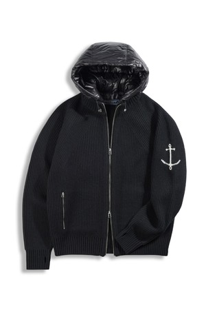 헤비 후드 투웨이 집업 스웨터 - 블랙