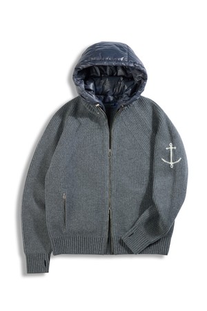 헤비 후드 투웨이 집업 스웨터 - 그레이