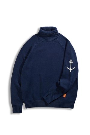 헤비코튼 터틀넥 스웨터 - 네이비