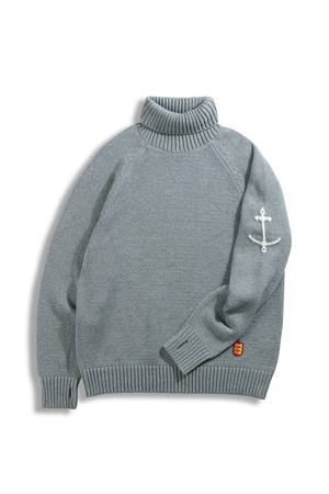 헤비코튼 터틀넥 스웨터 - 멜란지 그레이