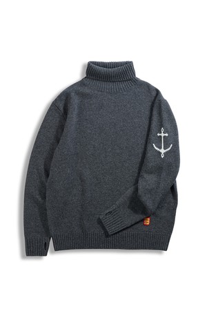 슈퍼 파인 메리노울 터틀넥 스웨터 - 차콜