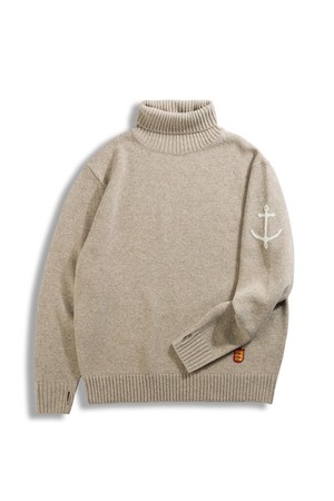 슈퍼 파인 메리노울 터틀넥 스웨터 - 베이지
