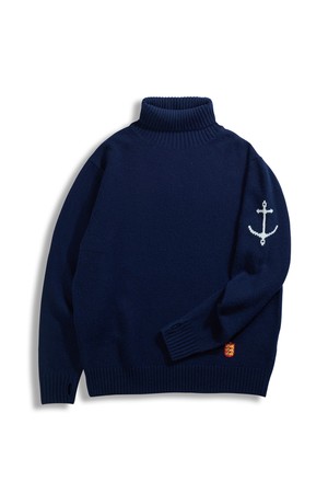 슈퍼 파인 메리노울 터틀넥 스웨터 - 네이비