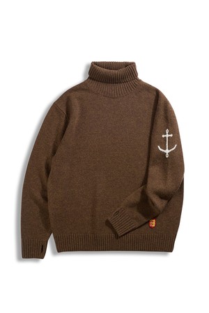슈퍼 파인 메리노울 터틀넥 스웨터 - 브라운