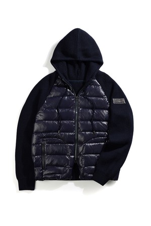 구스 다운 하이브리드 후드 집업 스웨터 - 네이비
