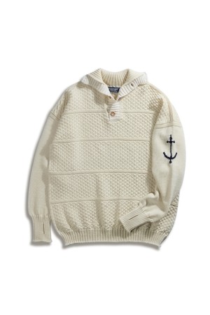 아란 하프 버튼 스웨터 - 아란