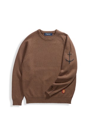 코튼 나그랑 크루넥 스웨터 - 브라운