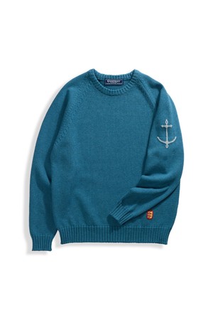 코튼 나그랑 크루넥 스웨터 - 틸 블루