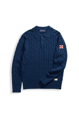 코튼 케이블 긴팔 카라 니트 - 네이비