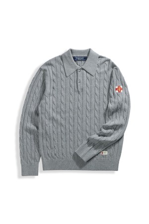 코튼 케이블 긴팔 카라 니트 - 멜란지 그레이