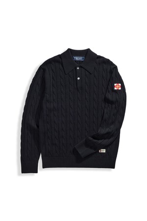 코튼 케이블 긴팔 카라 니트 - 블랙