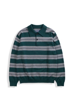 캐시미어 블렌드 스트라이프 카라 니트 - 딥 그린