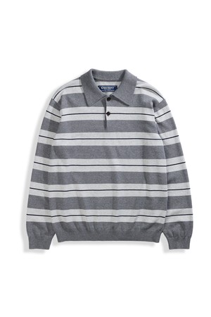 캐시미어 블렌드 스트라이프 카라 니트 - 그레이