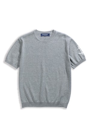 코튼 반팔 크루넥 니트 - 멜란지 그레이
