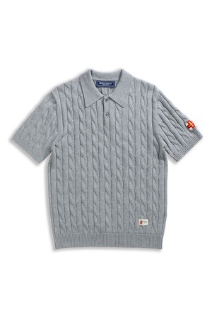 코튼 케이블 반팔 카라 니트 - 멜란지 그레이