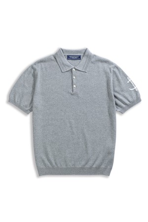 코튼 반팔 카라 니트 - 멜란지 그레이