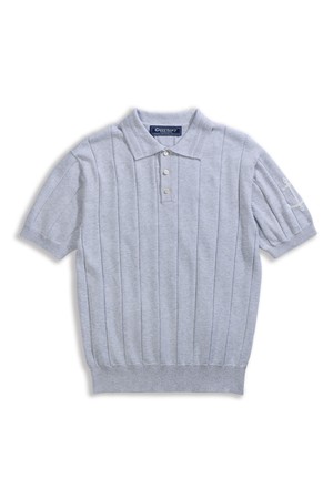 코튼 반팔 리브드 카라 니트 - 라이트 그레이