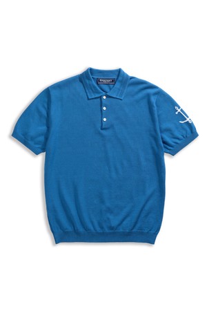 코튼 반팔 카라 니트 - 틸 블루