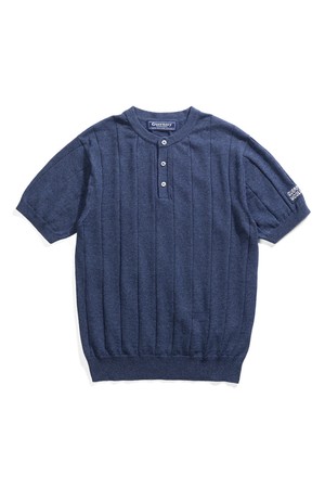 코튼 헨리넥 리브드 반팔 니트 - 미드나잇 네이비