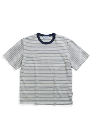 헤비 코튼 스트라이프 반팔 티셔츠 - 그레이