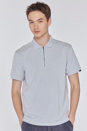 샌드 워싱 집업 카라 티셔츠 Pale Blue