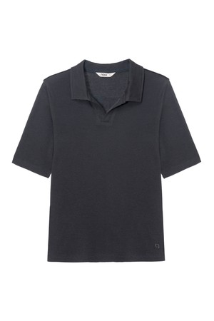 W 실키 울 반팔 카라 티셔츠 Dark Gray