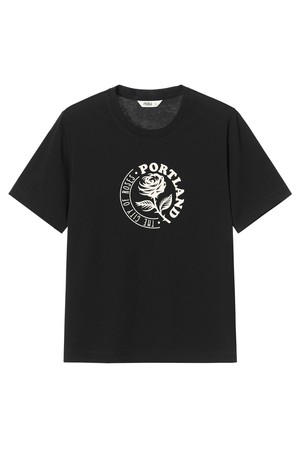 W 로즈 반팔 티셔츠 Black