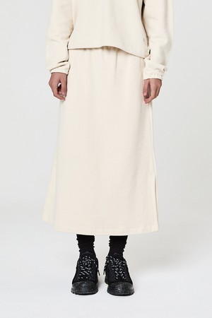 W 리프 플리스 롱 스커트 Light Beige