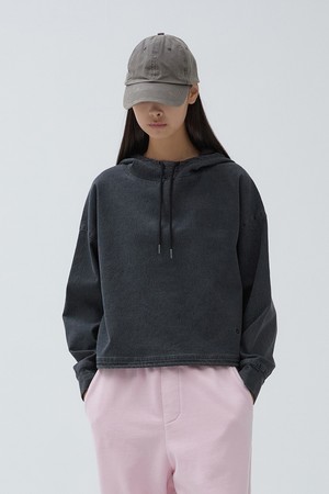 W 데님 스웻 후드 티셔츠 Black