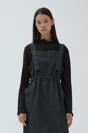 W 에어리 하이넥 티셔츠 Black