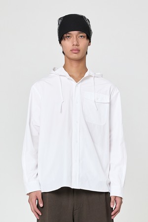 코튼 혼방 후드 셔츠 White