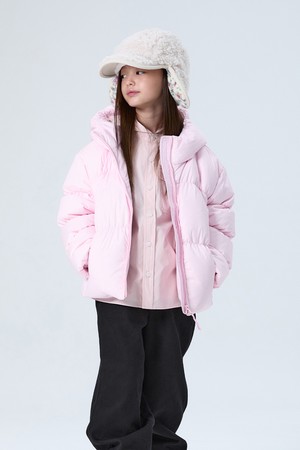 KIDS W 글램 셔링 후드 다운 Baby Pink