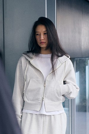 W 에센셜 스웻 후드 집업 Oatmeal