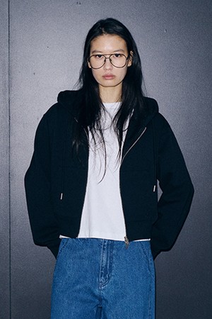 W 에센셜 스웻 후드 집업 Black