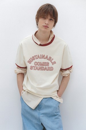 코튼 링거 반팔 티셔츠 Cream