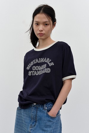 코튼 링거 반팔 티셔츠 Navy