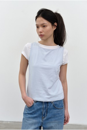W 모달 보트넥 슬리브리스 탑 Light Blue