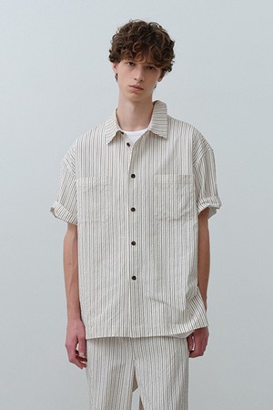 시어서커 반팔 셔츠 Almond