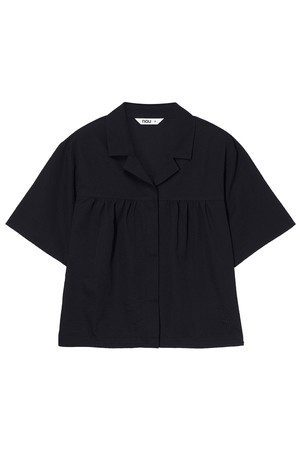 W 시어서커 셔링 반팔 셔츠 Black