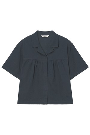 W 시어서커 셔링 반팔 셔츠 Navy