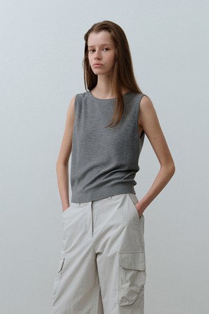 W 보트넥 니트 베스트 Melange Gray