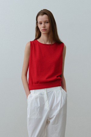 W 보트넥 니트 베스트 Red