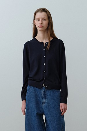 W 라운드 넥 가디건 Navy