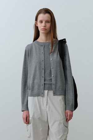 W 라운드 넥 가디건 Melange Gray