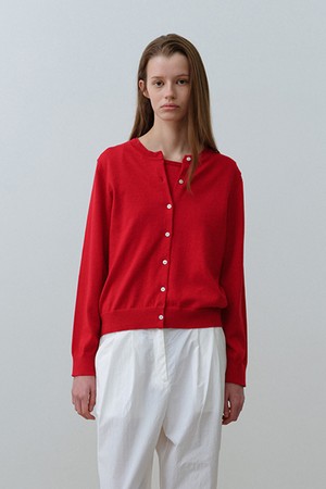 W 라운드 넥 가디건 Red